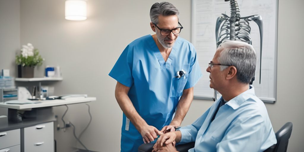 spine specialist consulting with patient in a medical office